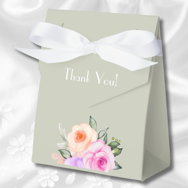 Sage Green Pink Bright Floral Roses Bridal Shower Favor Boxes (Creator Uploaded)