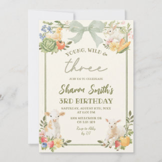 Sage Green Pink Farmer's Market Young Wild Three Invitation