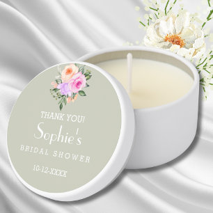 Sage Green Pink Floral Bridal Shower Thank You Mini Candle Favors