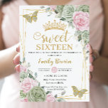 Sage Green Pink Floral Butterflies Gold Sweet 16 Invitation<br><div class="desc">This chic Sweet 16 Birthday invitation features a silver glitter geometric frame adorned by delicate watercolor sage green, pale pink floral, soft sage greenery and sage and gold butterflies. Personalize it with your details easily and quickly, simply press the customise it button to further re-arrange and format the style and...</div>