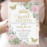 Sweet 16 Boho Dusty Pink Floral 16th Birthday Invitation