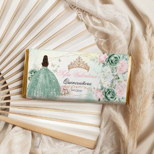 Sage Green Pink Floral Quinceaner Sweet 16 Hershey Bar Favors