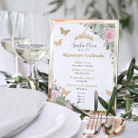 Sage Green Pink Floral Quinceanera Bar Drink Menu Poster<br><div class="desc">Personalize this chic Quinceañera / birthday party menu sign easily and quickly, simply press the customize it button to further re-arrange and format the style and placement of the text. Featuring gorgeous sage green, pink floral and gold accents. All text is editable! Great for Quinceañera, sweet 16, 18th birthday, debutante...</div>