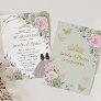 Sage Green Pink Floral Quinceañera Twins Butterfly Invitation
