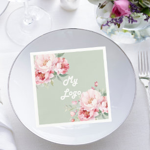 Sage green pink florals business logo napkins