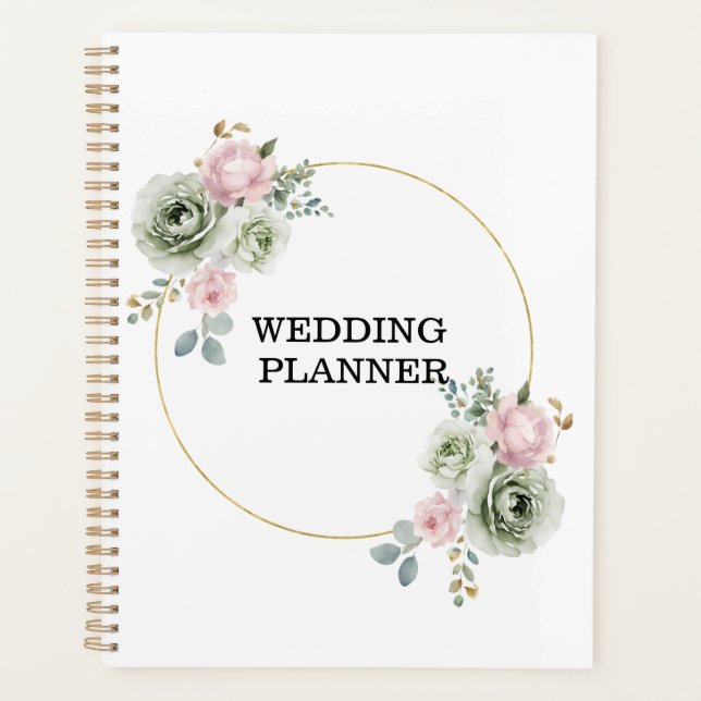 Sage Green & Pink Flowers Wedding Planner (Front)