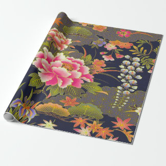 Sage Green Pink Japanese Kimono Floral Decoupage Wrapping Paper