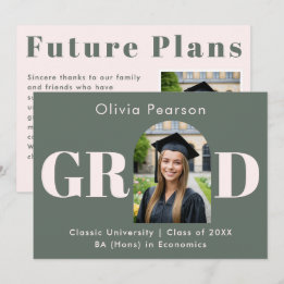 Sage Green & Pink Modern Arch Photo Graduation Announcement