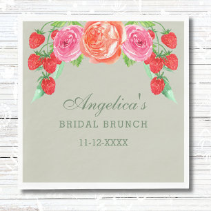 Sage Green Pink Peach Peony Bridal Brunch Napkins