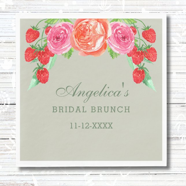 Sage Green Pink Peach Peony Bridal Brunch  Napkins (Creator Uploaded)