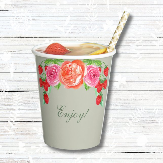 Sage Green Pink Peach Peony Bridal Brunch  Paper Cups (Creator Uploaded)