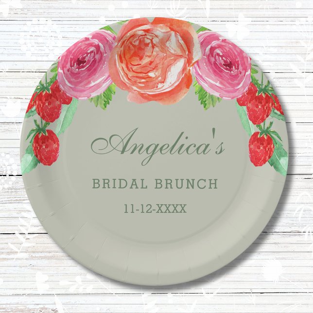 Sage Green Pink Peach Peony Bridal Brunch Paper Plates (Creator Uploaded)