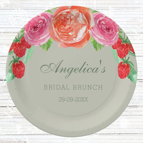 Sage Green Pink Peach Peony Bridal Brunch Paper Plates