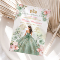 Sage Green Pink Peach Princess Floral Quinceañera