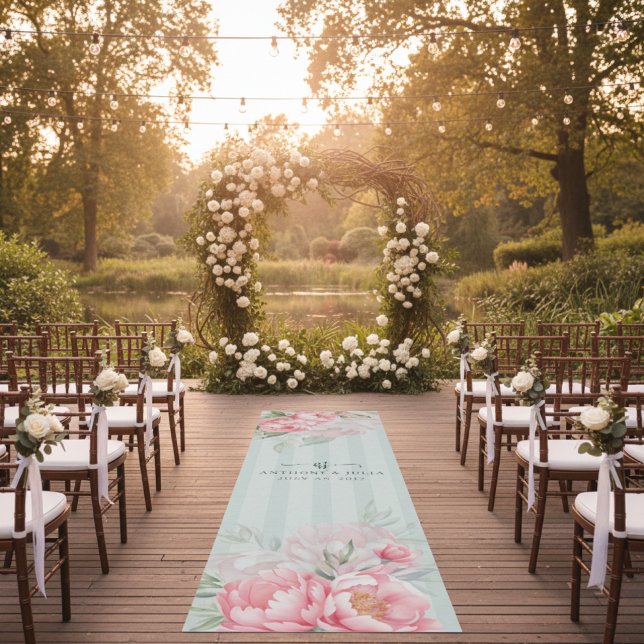 Sage Green & Pink Peonies Wedding Aisle Runner (Creator Uploaded)