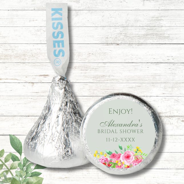 Sage Green Pink Peony Bridal Shower Hershey®'s Kisses® (Creator Uploaded)