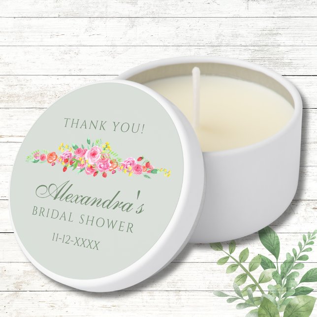 Sage Green Pink Peony Bridal Shower Thank You Mini Candle Favors (Creator Uploaded)