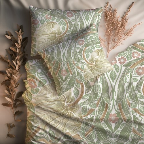 Sage Green Pink Pimpernel Vintage William Morris Duvet Cover