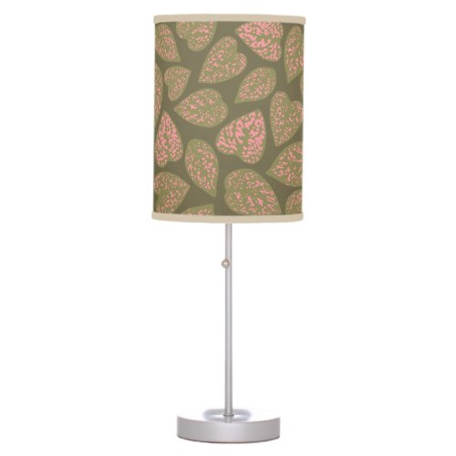 Sage Green Pink Polka Dot Leaves Table Lamp
