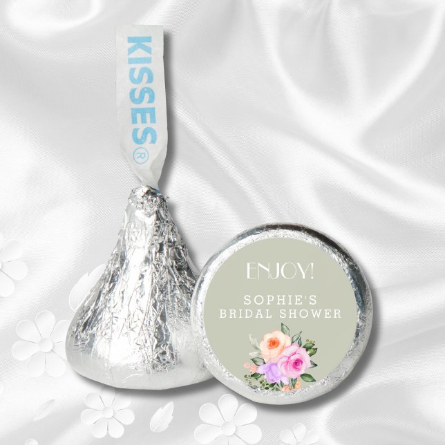 Sage Green Pink Roses Bright Floral Bridal Shower Hershey®'s Kisses® (Creator Uploaded)