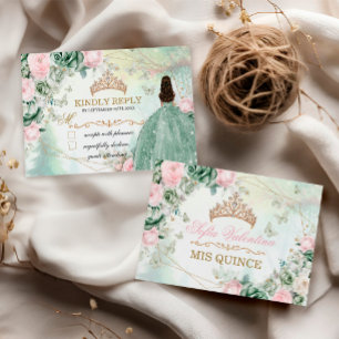 Sage Green Pink Sparkly Gown Quinceanera 15 Anos Note Card