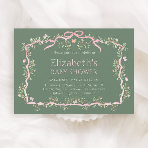 Sage Green & Pink Spring Garden Baby Shower Invitation