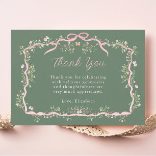 Sage Green & Pink Spring Garden Baby Shower Thank You Card