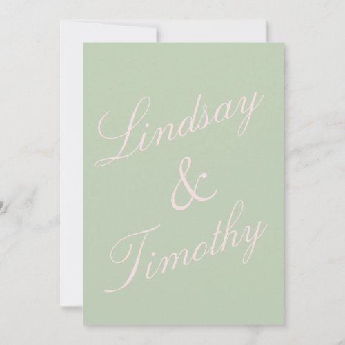 Sage Green Pink Summer Wedding Invitation