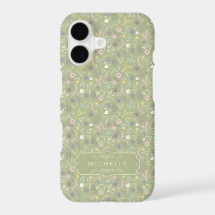 Sage Green Pink White Flowers Floral Boho Pattern iPhone 17 Case