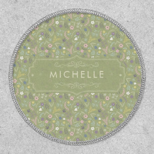 Sage Green Pink White Flowers Floral Boho Pattern Patch