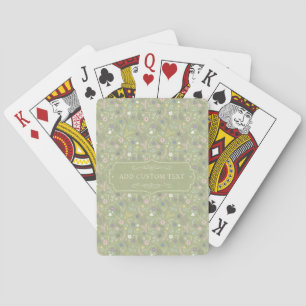 Sage Green Pink White Flowers Floral Boho Pattern Poker Cards