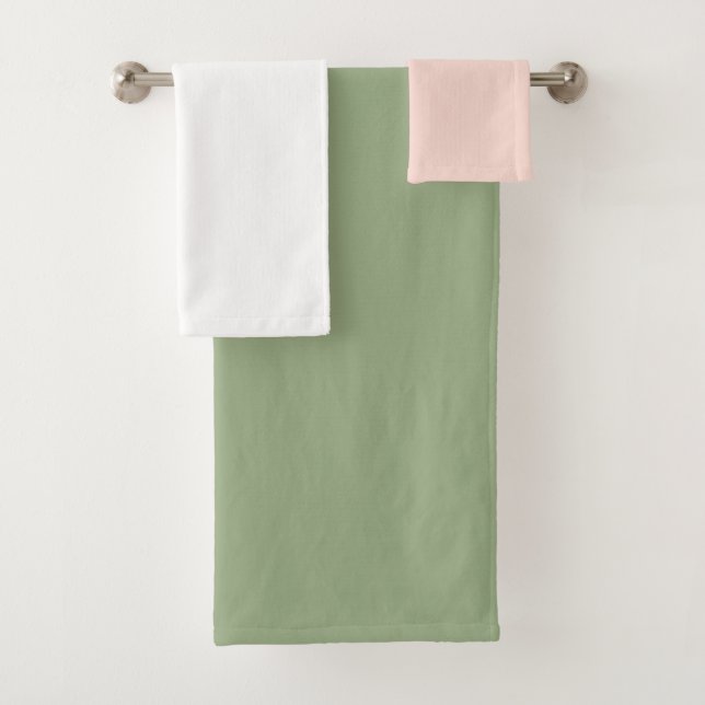 Sage Green Pink White Solid Colors Bath Towel Set (Insitu)