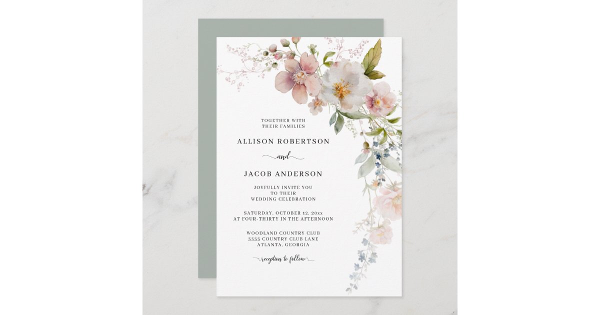 Wildflower Wedding Invitation Invitation Template Set of 3 