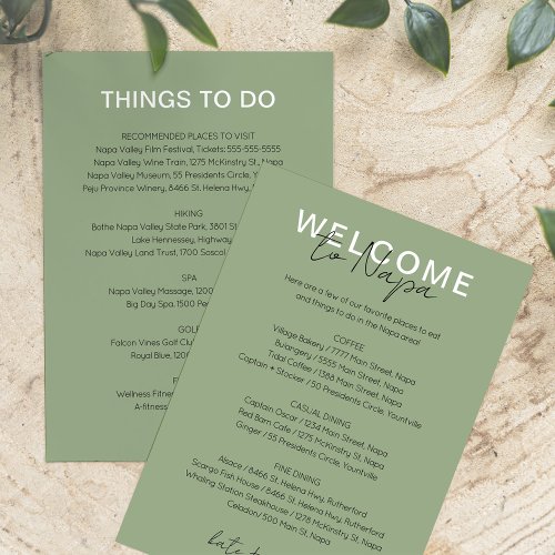 Sage Green Places to Eat and Things to Do Card