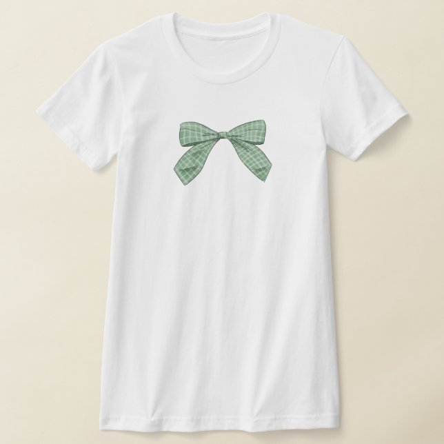 Sage Green Plaid Bow Elegant Baby Shower Mom T-Shirt (Laydown)