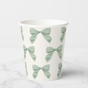 Sage Green Plaid Bow Elegant Boy Baby Shower Paper Cups