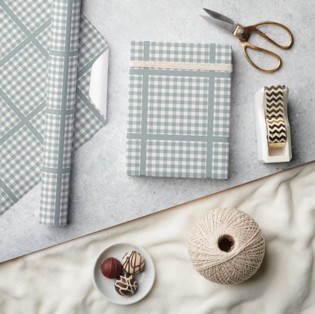 Sage Green Plaid Checks Country Farmhouse Simple Wrapping Paper (Crafts)