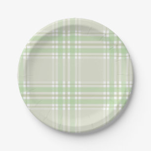 Sage Green Plaid Paper Plate Baby Shower Party