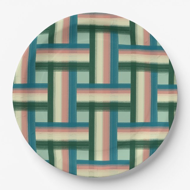 Sage Green Plaid  Paper Plates (Front)