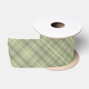 Sage Green Plaid Pattern Satin Ribbon