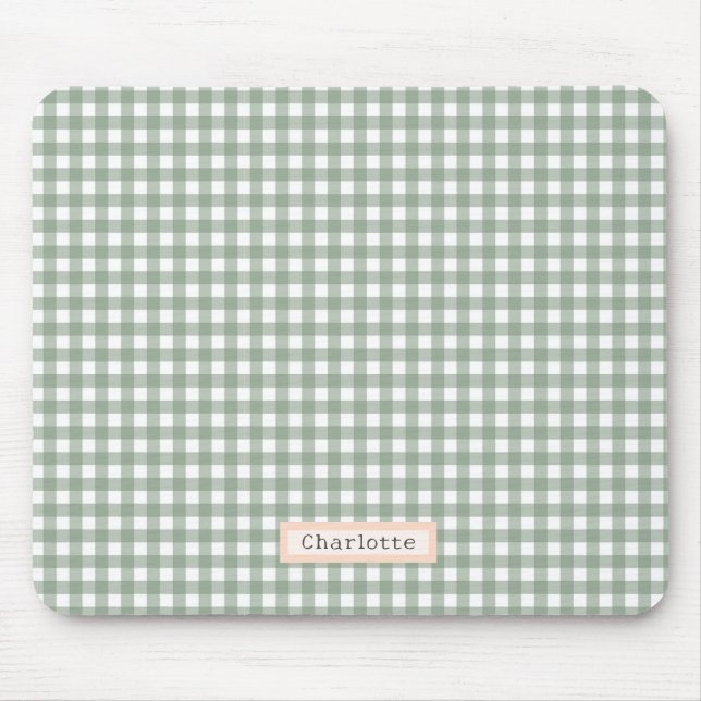 Sage Green Plaid Personalized  Mouse Pad (Front)