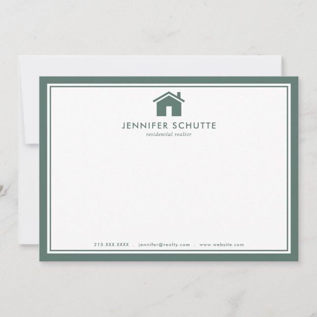 Sage Green Plaid Personalized Real Estate Agent Note Card (Front)
