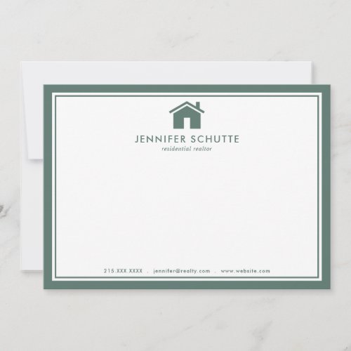 Sage Green Plaid Personalized Real Estate Agent Note Card