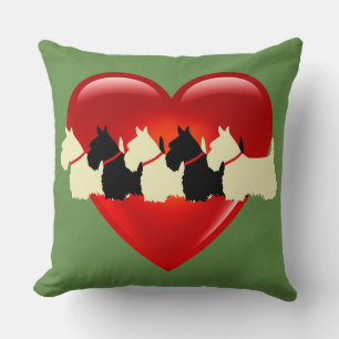 Sage green Plaid print 6 Scottish Terrier dog Throw Pillow
