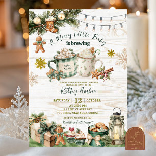 Sage Green Plaid Rustic Baby is Brewing Invitation