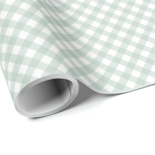 Sage green plaid simple pastel gingham checks wrapping paper