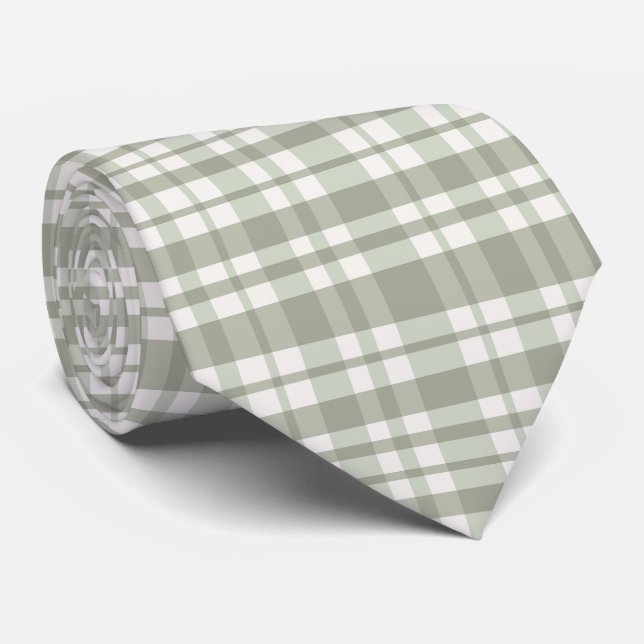 Sage green plaid - soft neutral plaid neck tie (Rolled)