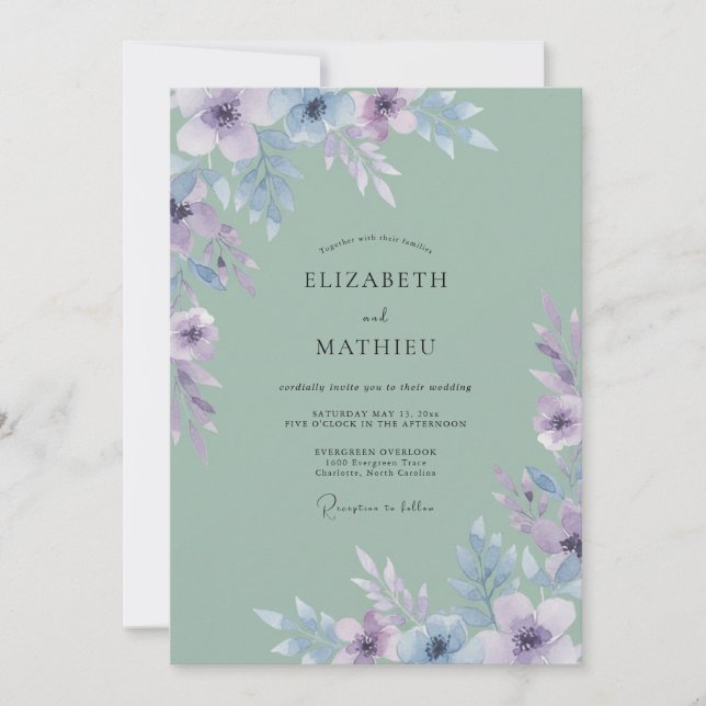Sage Green Poetic Watercolor Wedding Invitation (Front)