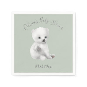 Sage Green Polar Bear Baby Shower Napkins