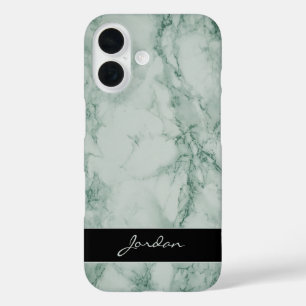 Sage Green Polished Marble Stone with Name iPhone 16 Case